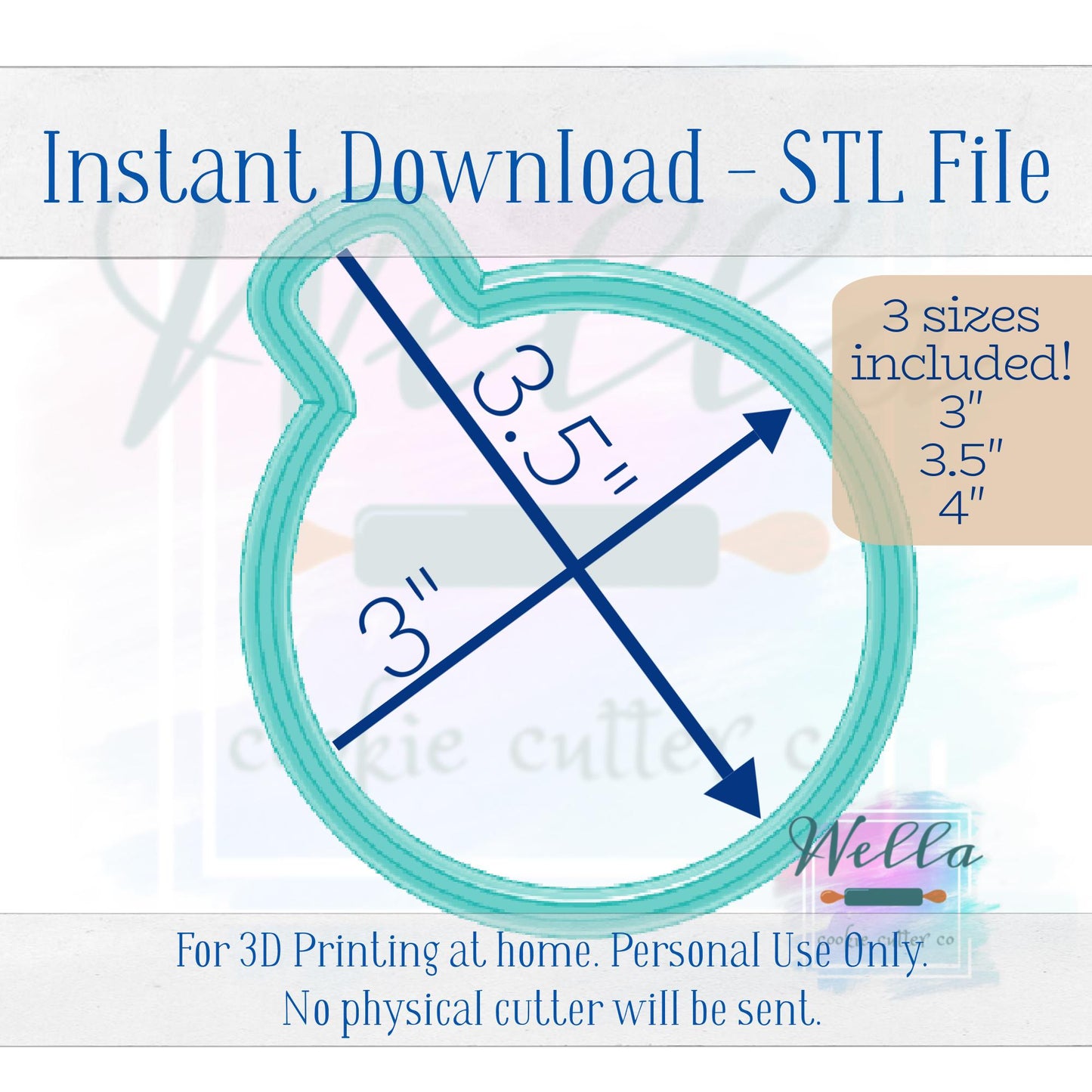 Digital STL File - Coffee Cup Top View Cookie Cutter - 3 Sizes: 3" 3.5" & 4"