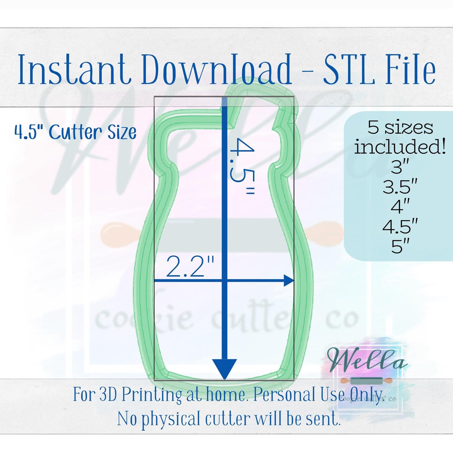 Digital STL File - Milk with Straw Cookie Cutter- 5 Sizes 3" 3.5" 4" 4.5" and 5"