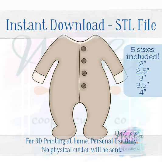 Digital STL File - Baby PJ's Cookie Cutter - 5 Sizes Included 2" 2.5" 3" 3.5" & 4"