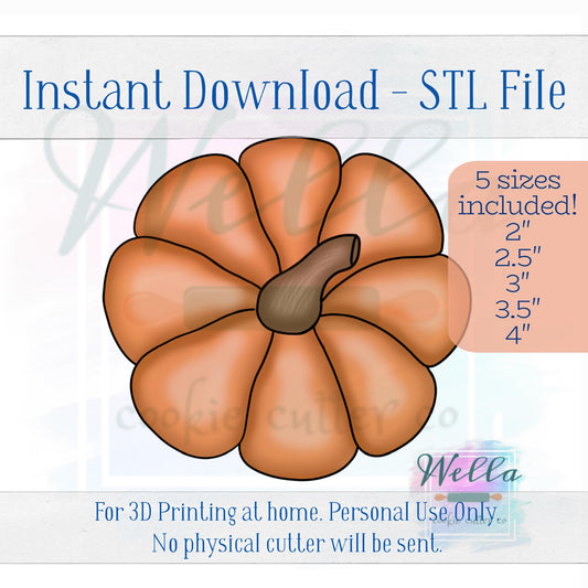 Digital STL File - Pumpkin Top View Cookie Cutter - 5 Sizes Included 2" 2.5" 3" 3.5" & 4"