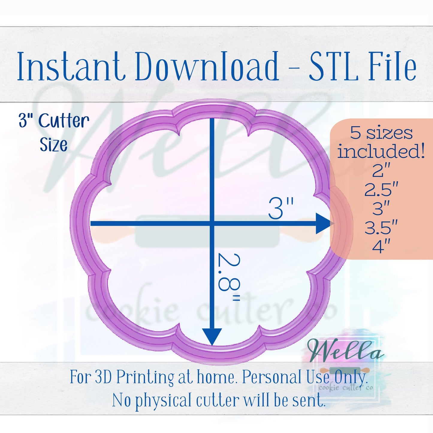 Digital STL File - Pumpkin Top View Cookie Cutter - 5 Sizes Included 2" 2.5" 3" 3.5" & 4"