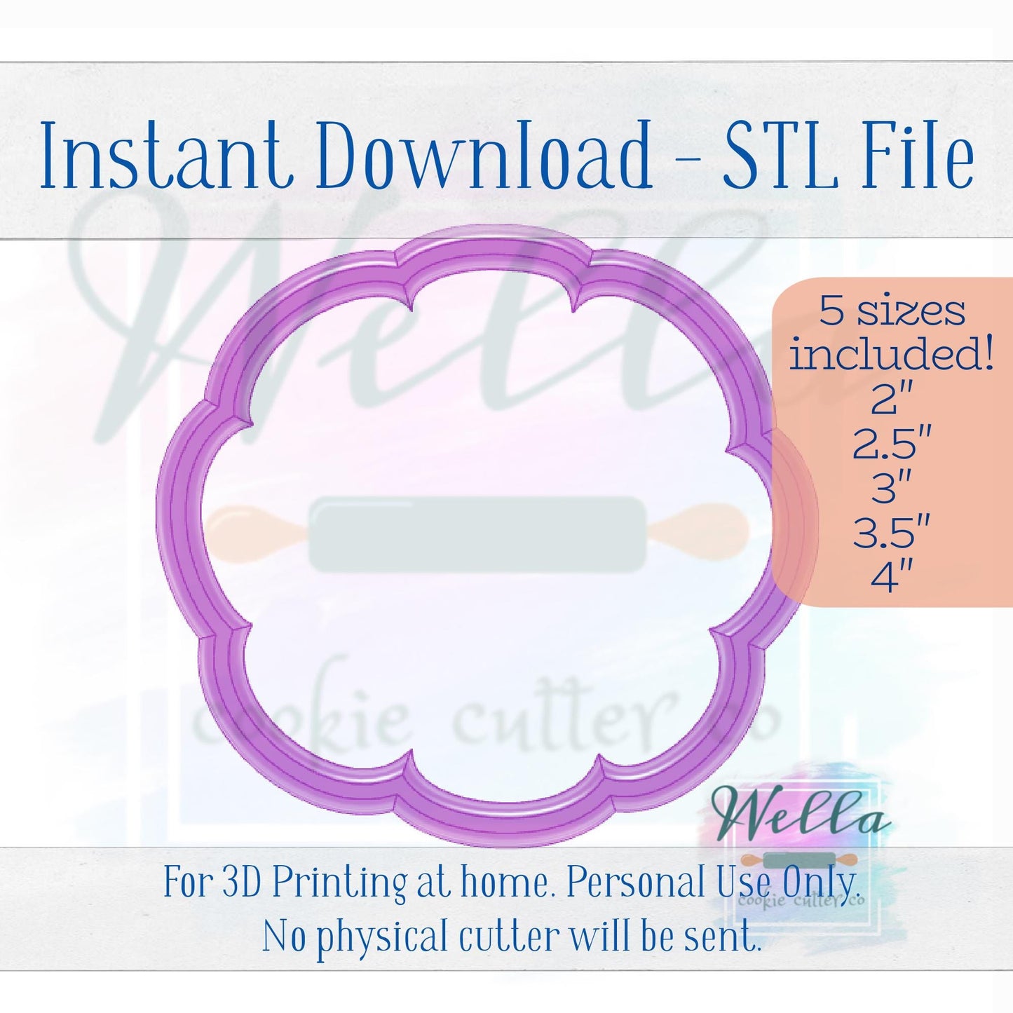 Digital STL File - Pumpkin Top View Cookie Cutter - 5 Sizes Included 2" 2.5" 3" 3.5" & 4"