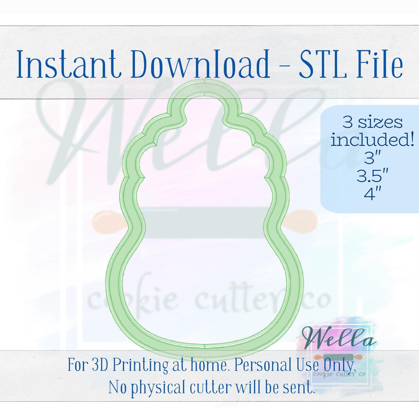 Digital STL File - Baby Bottle Curvy - 3 Sizes: 3" 3.5" & 4"