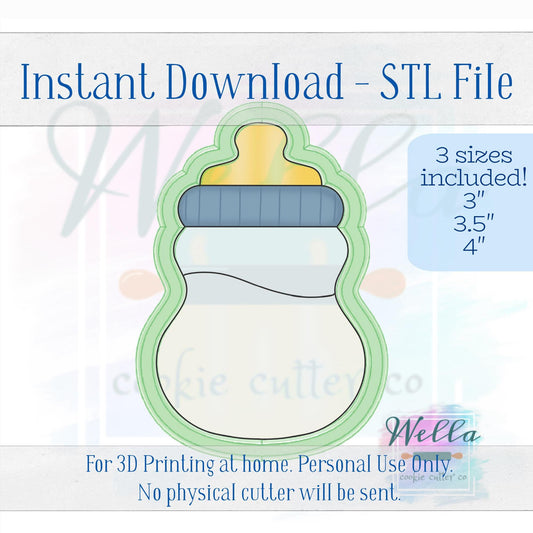 Digital STL File - Baby Bottle Curvy - 3 Sizes: 3" 3.5" & 4"