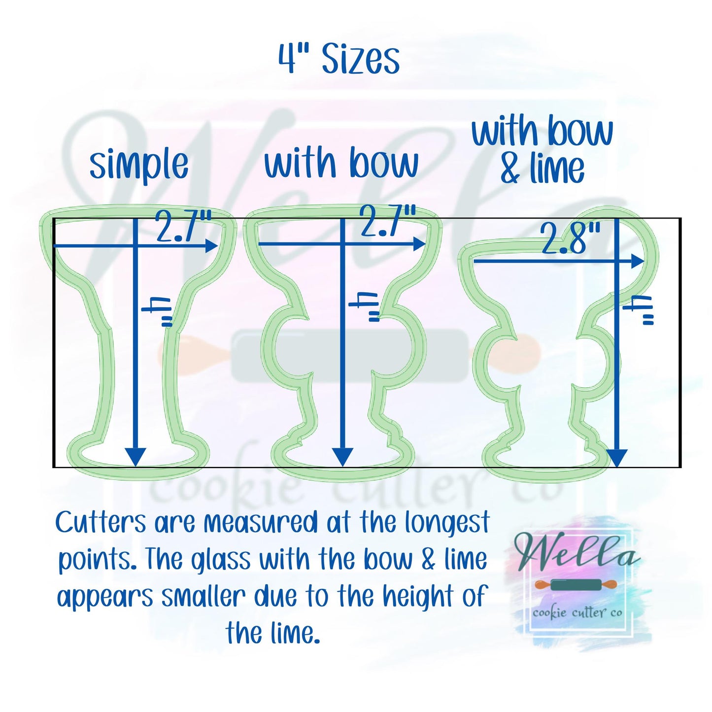 Margarita Cookie Cutter with Bow and Lime Options - 3 Shape Options