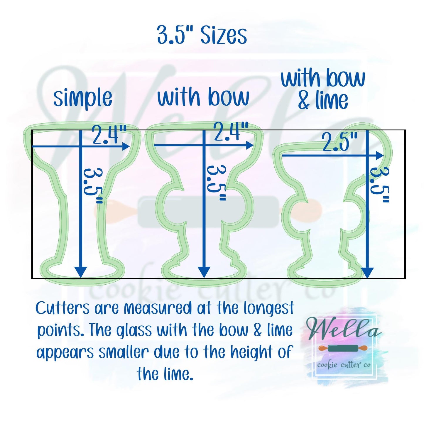 Margarita Cookie Cutter with Bow and Lime Options - 3 Shape Options