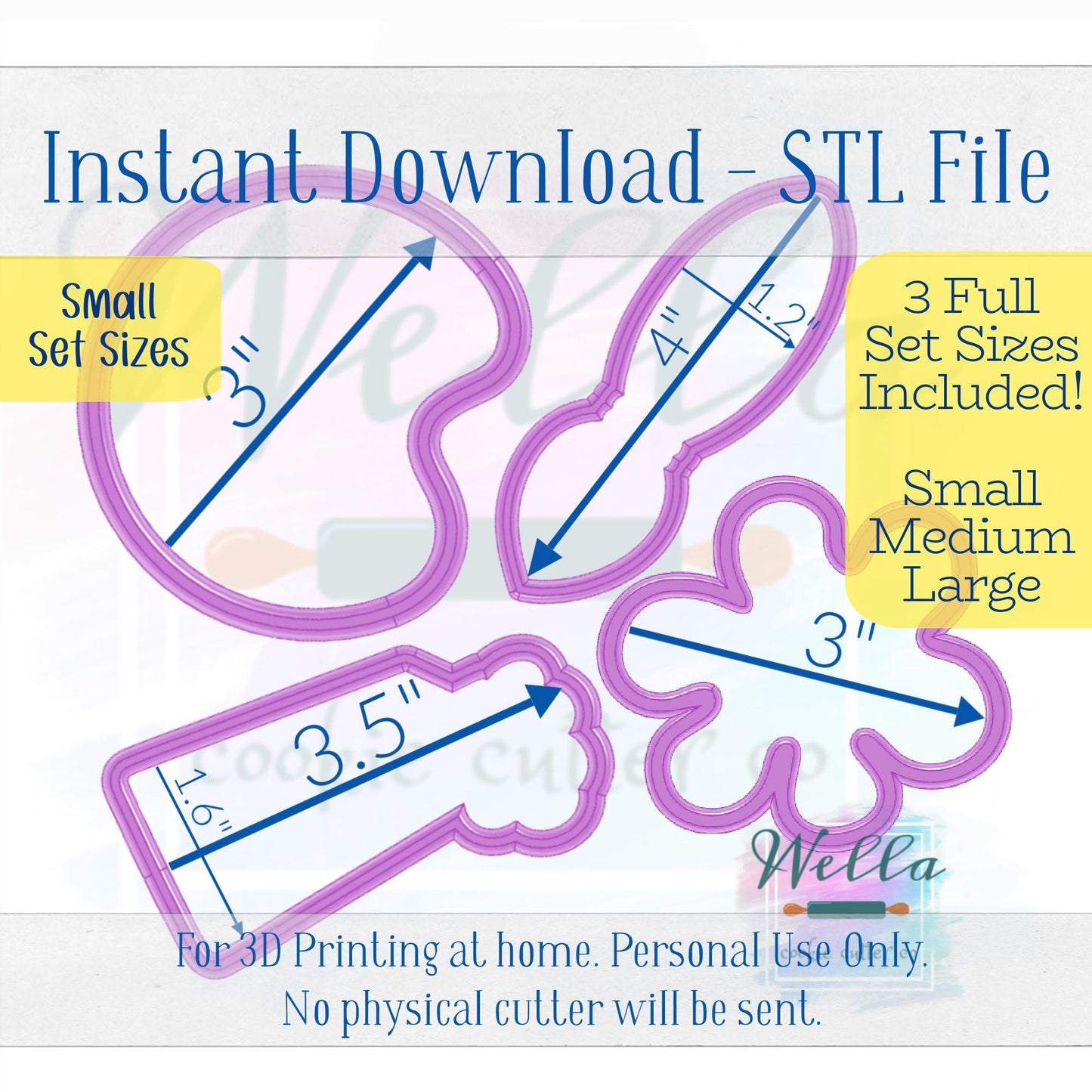 Digital STL File - Paint Set Cookie Cutters - Set of 4 Cutters - 3 Full Set Sizes Included