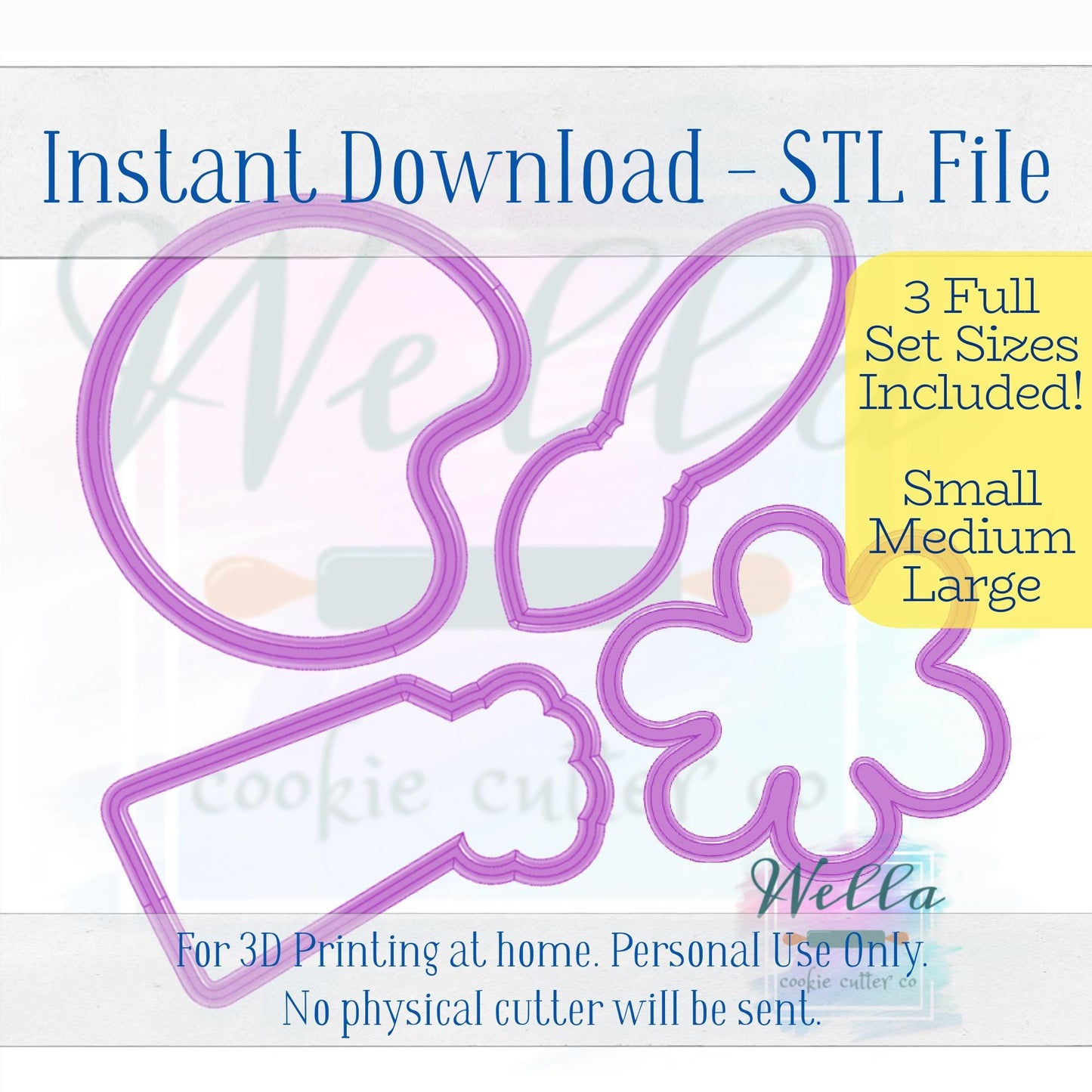 Digital STL File - Paint Set Cookie Cutters - Set of 4 Cutters - 3 Full Set Sizes Included