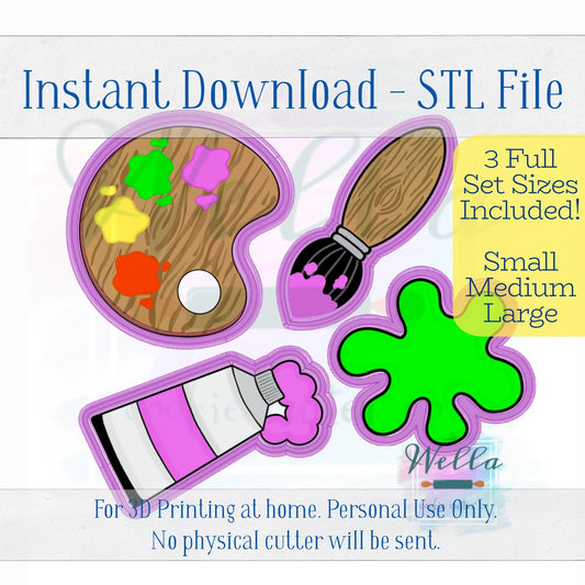 Digital STL File - Paint Set Cookie Cutters - Set of 4 Cutters - 3 Full Set Sizes Included