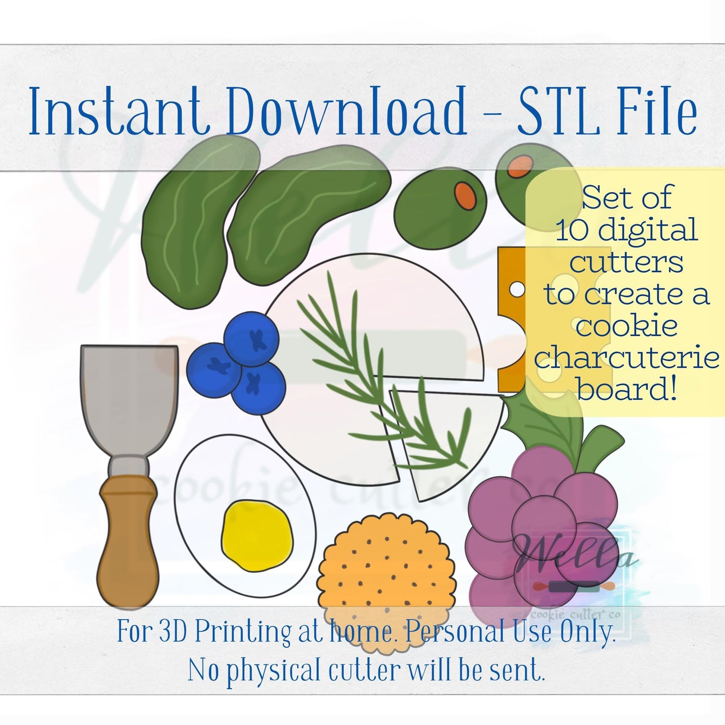 Digital STL File - Charcuterie 10pc Cookie Cutter Set