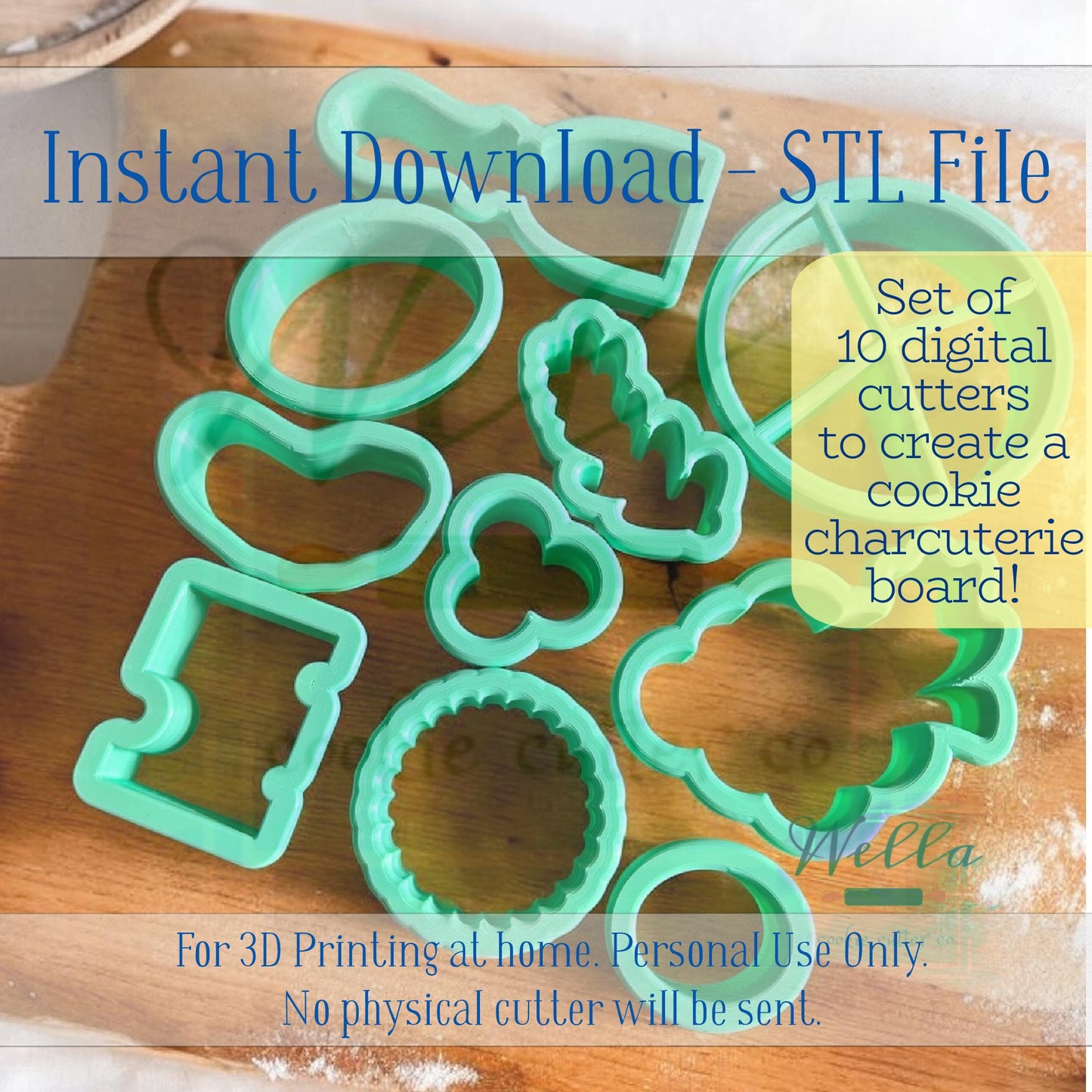 Digital STL File - Charcuterie 10pc Cookie Cutter Set