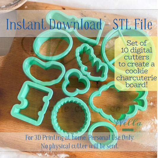 Digital STL File - Charcuterie 10pc Cookie Cutter Set