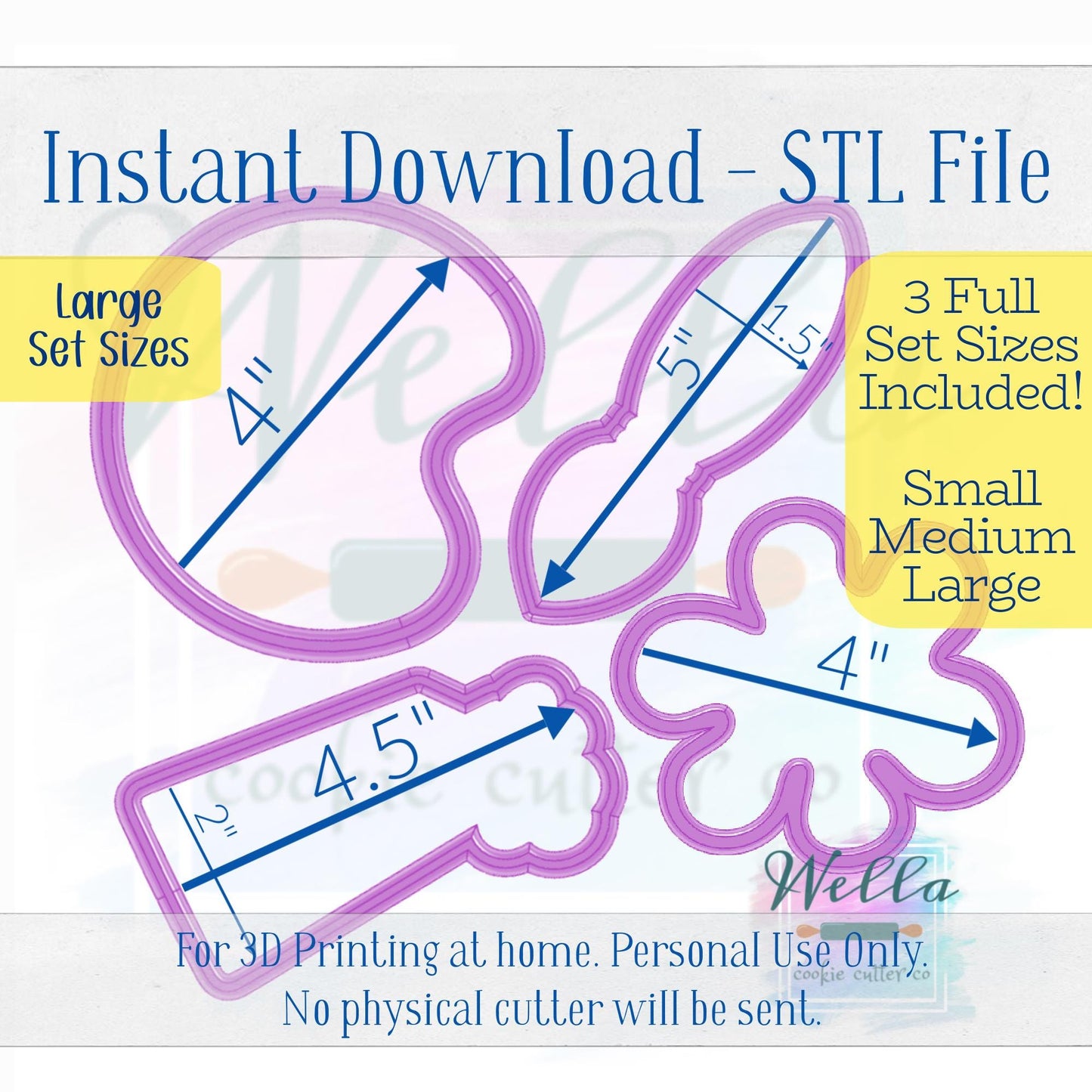 Digital STL File - Paint Set Cookie Cutters - Set of 4 Cutters - 3 Full Set Sizes Included