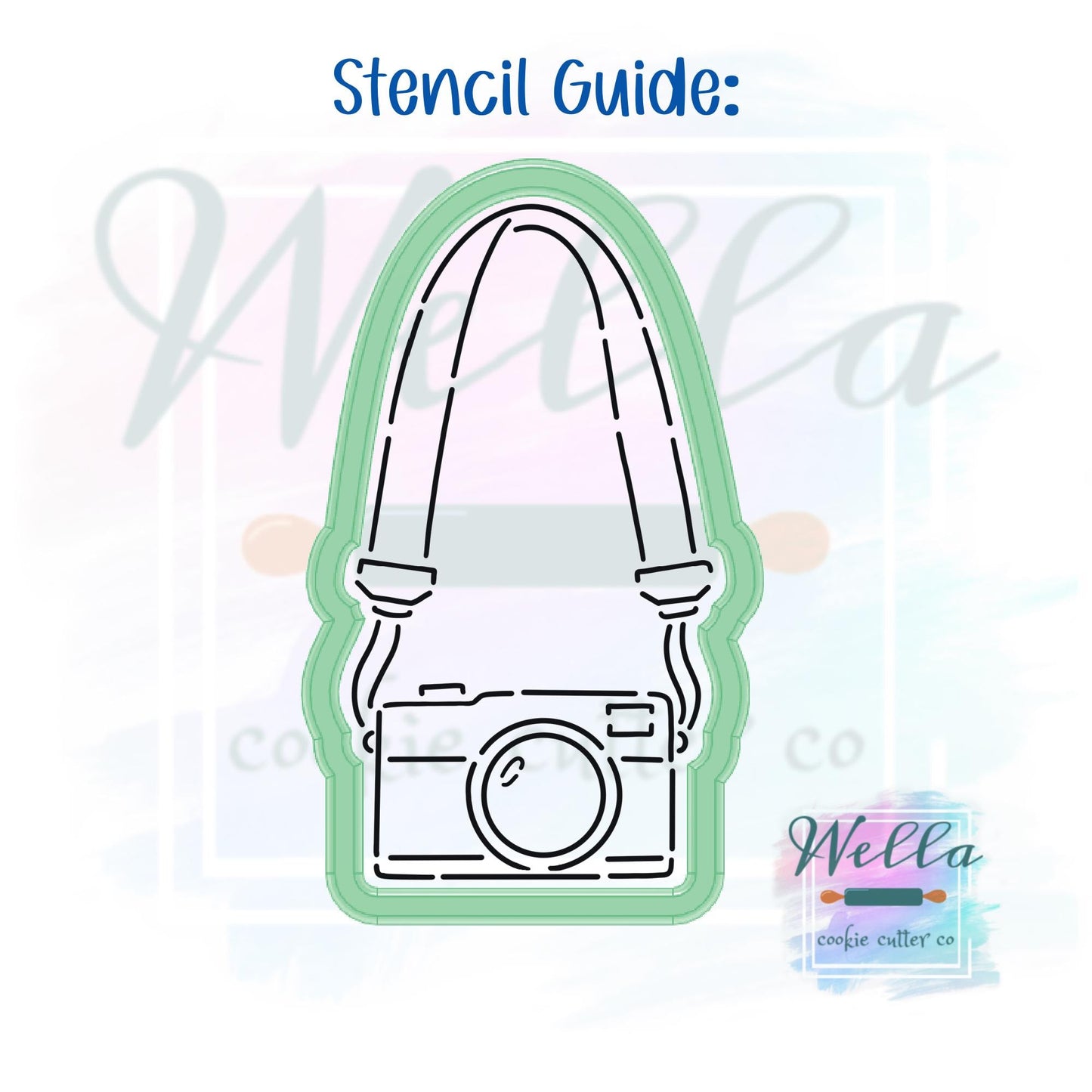 Camera with Strap Cookie Cutter with Optional Stencil