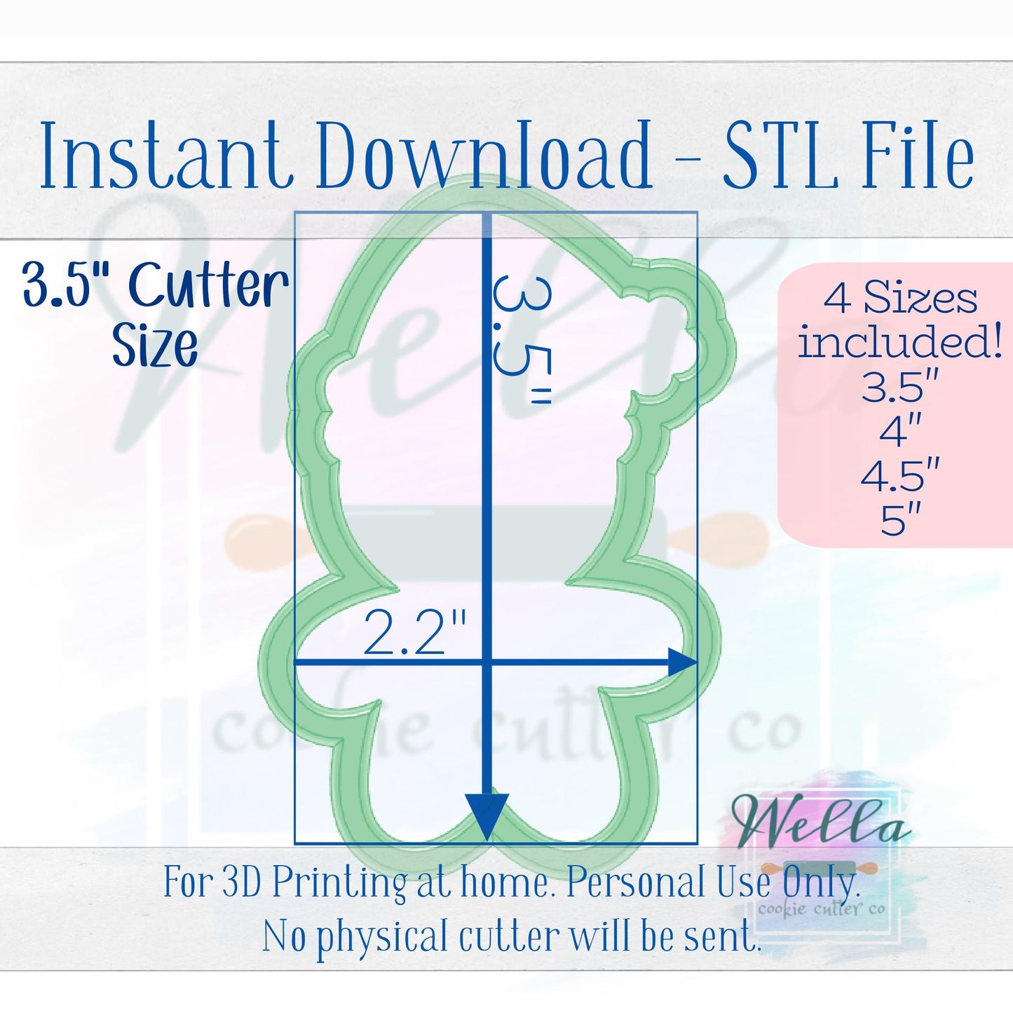 Digital STL File - Gingerbread Man with Santa Hat Cookie Cutter - 4 Sizes Included