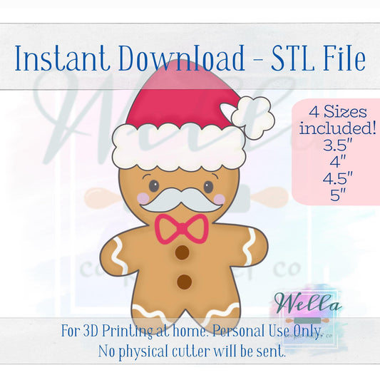 Digital STL File - Gingerbread Man with Santa Hat Cookie Cutter - 4 Sizes Included