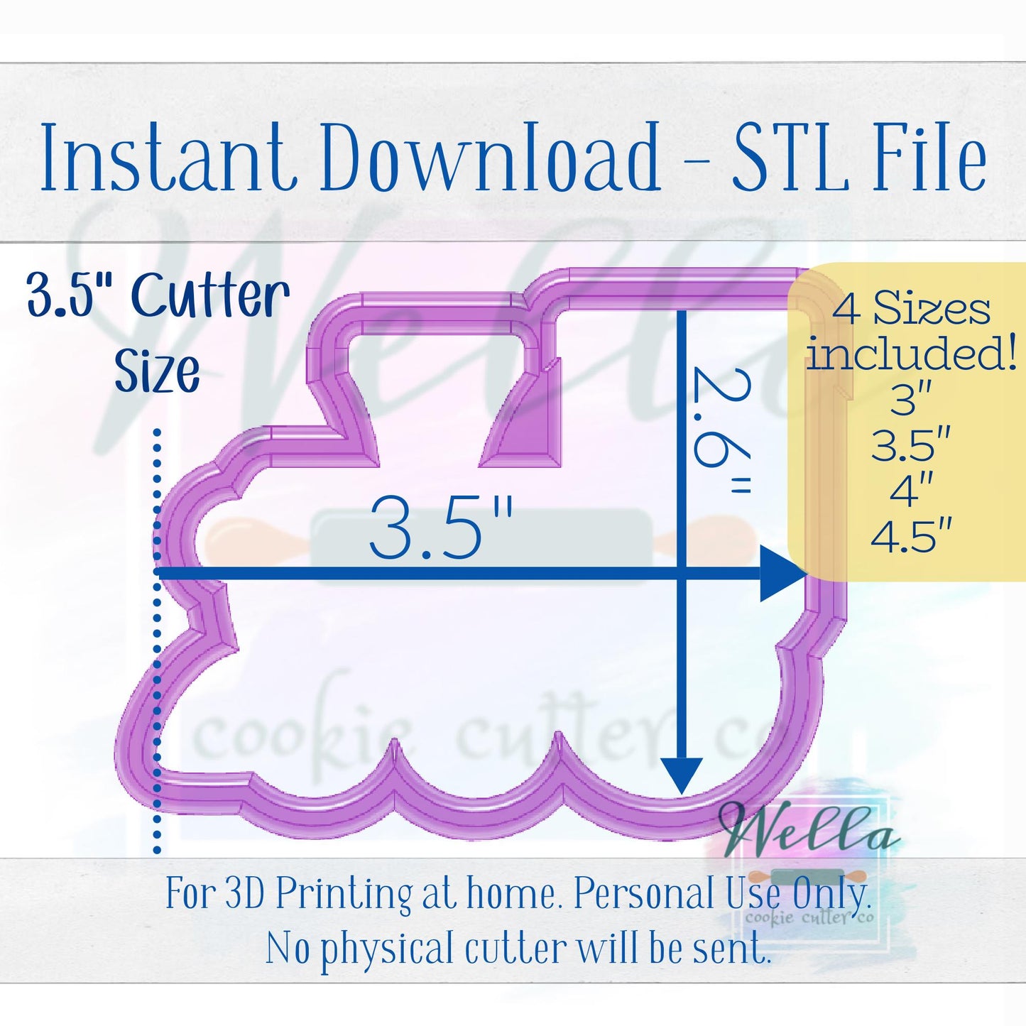 Digital STL File - Holiday Train #2 Side View Cookie Cutter - 4 Sizes Included