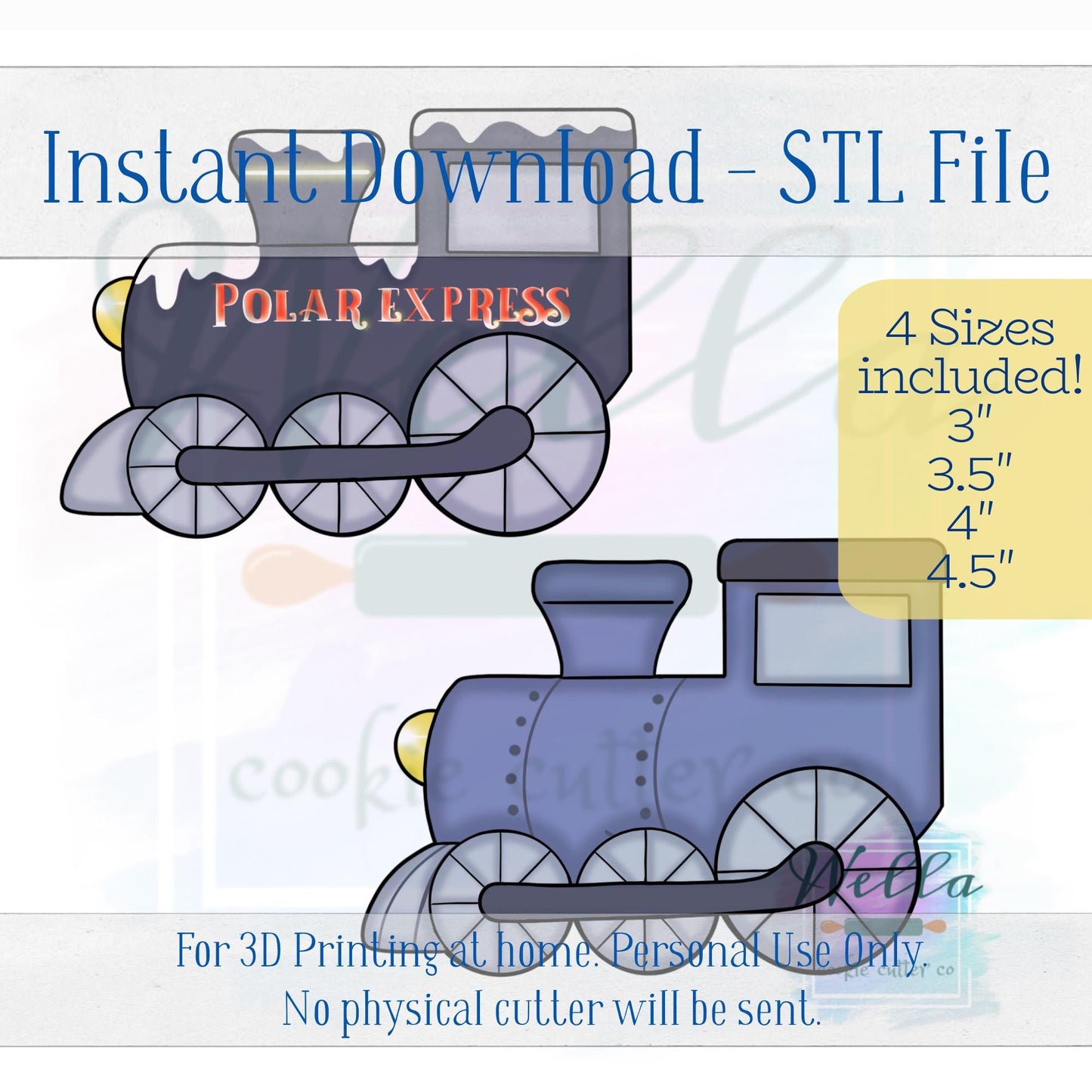Digital STL File - Holiday Train #2 Side View Cookie Cutter - 4 Sizes Included