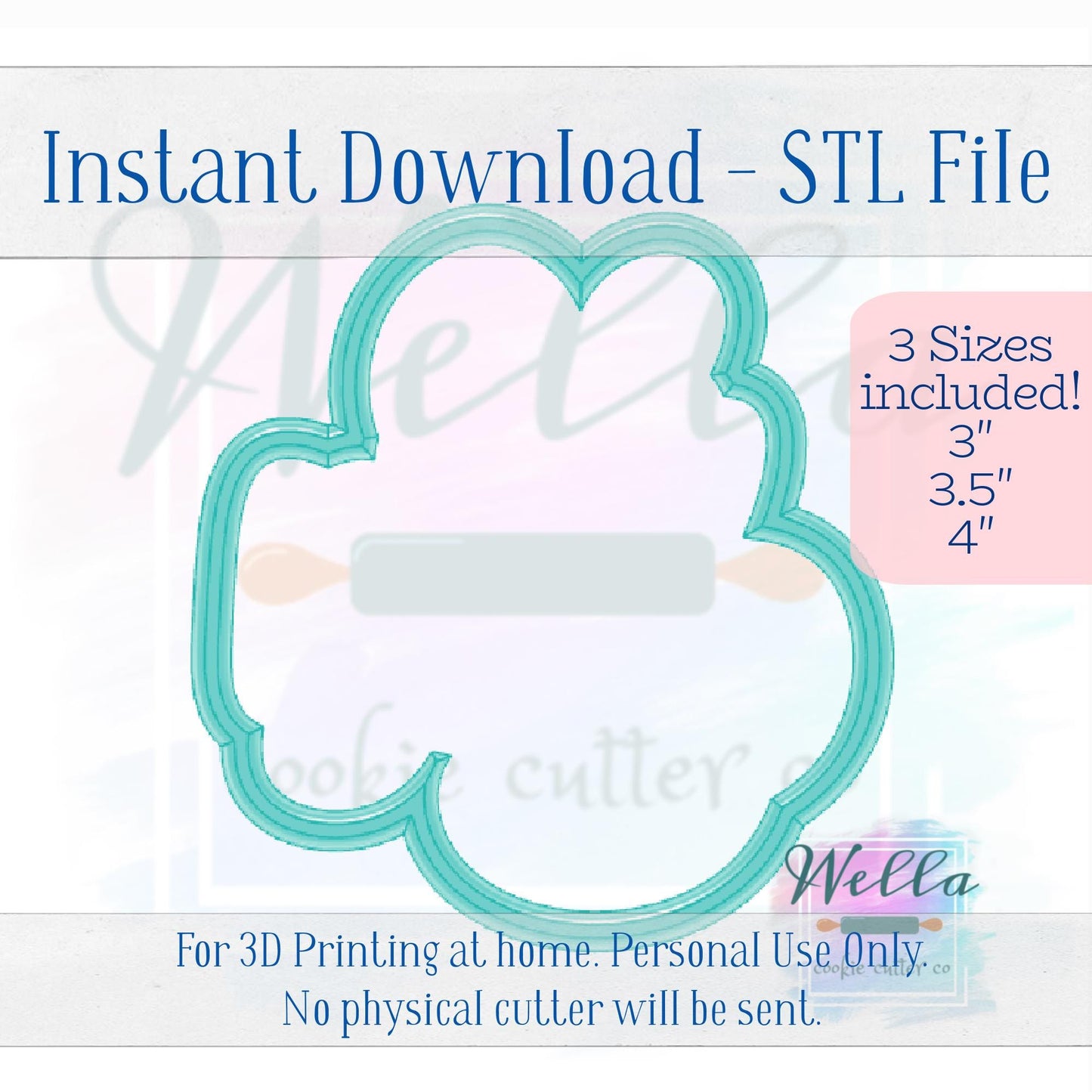 Digital STL File - Oh Baby Text Cookie Cutter - 3 Sizes: 3" 3.5" & 4"