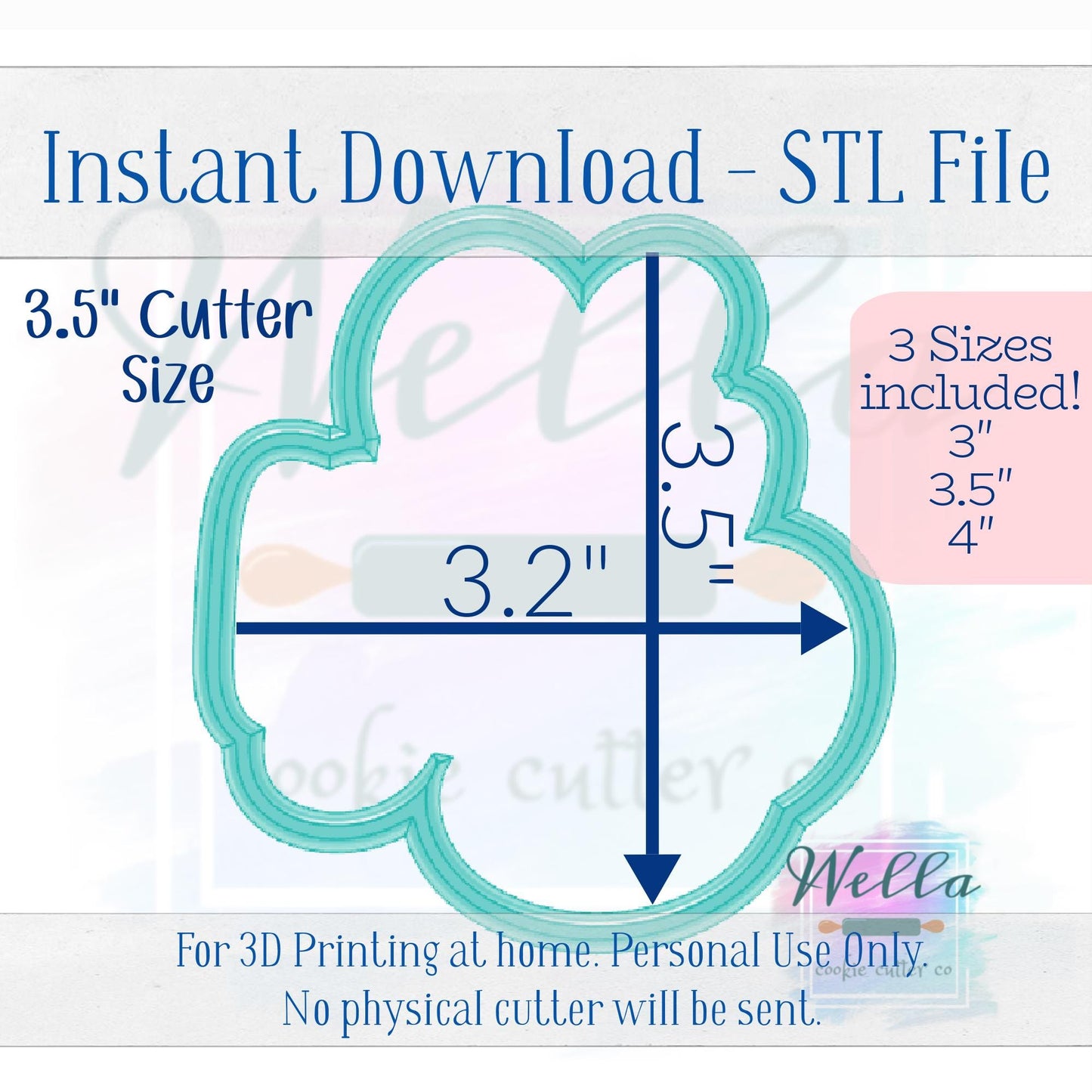 Digital STL File - Oh Baby Text Cookie Cutter - 3 Sizes: 3" 3.5" & 4"