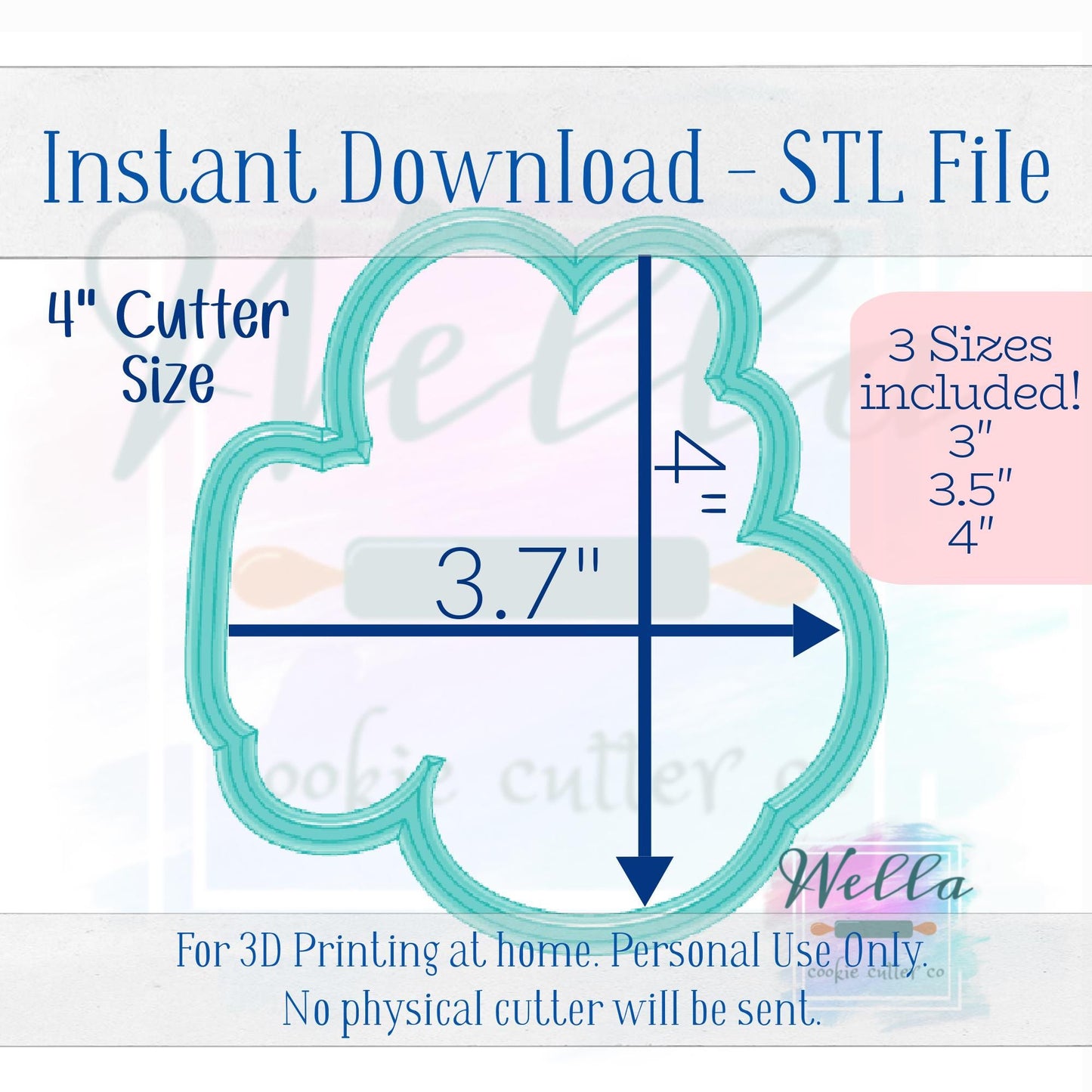 Digital STL File - Oh Baby Text Cookie Cutter - 3 Sizes: 3" 3.5" & 4"