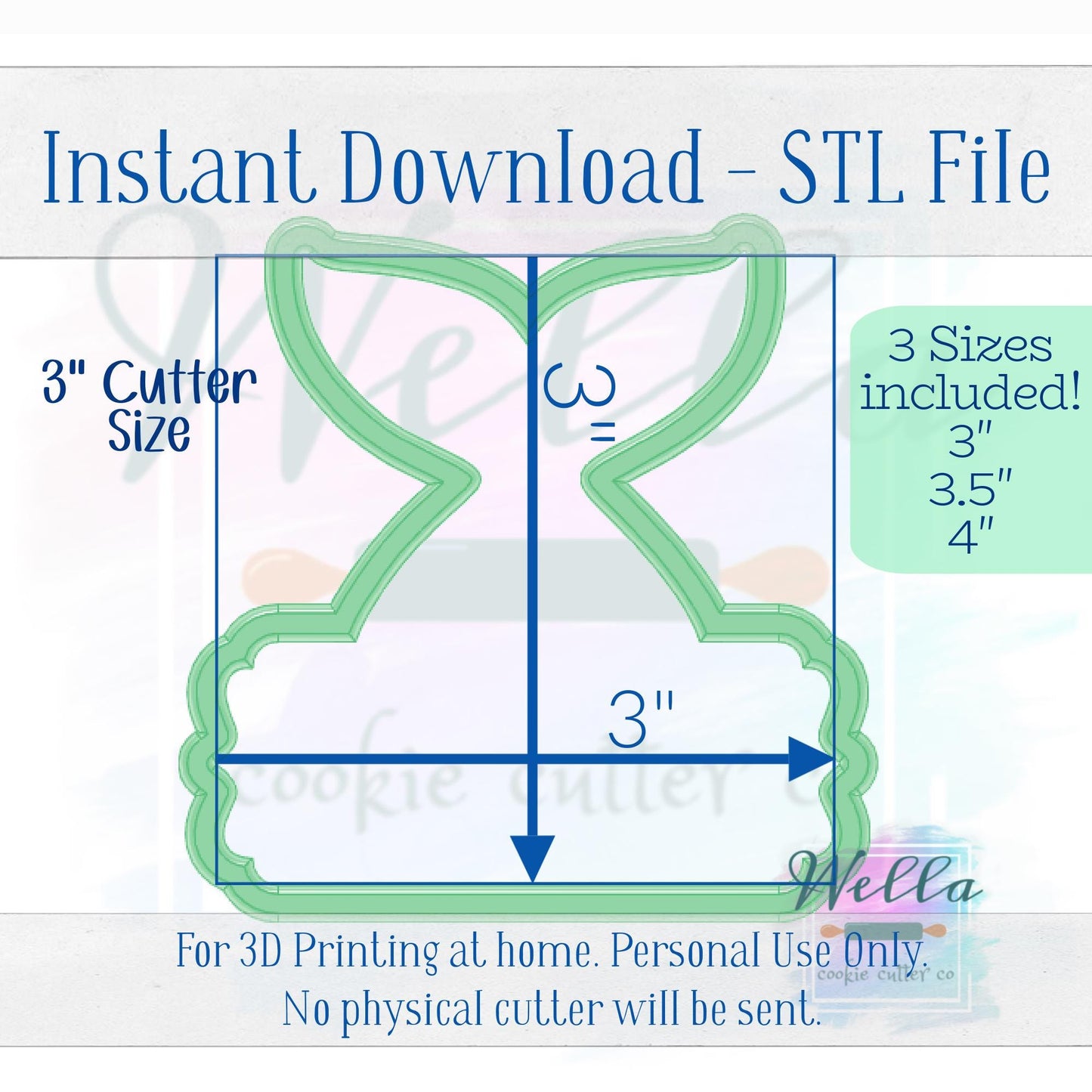 Digital STL File - Mermaid Tail Plaque Cookie Cutter - 3 Sizes Included