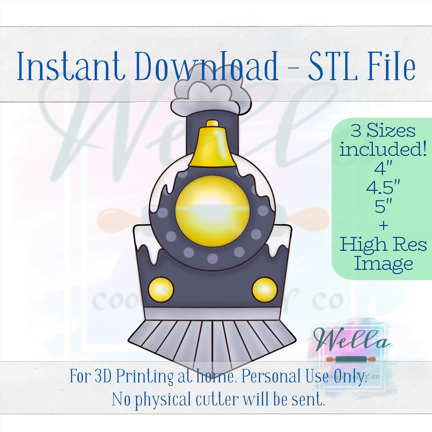 Digital STL File - Holiday Train Front View Cookie Cutter - 3 Sizes Included