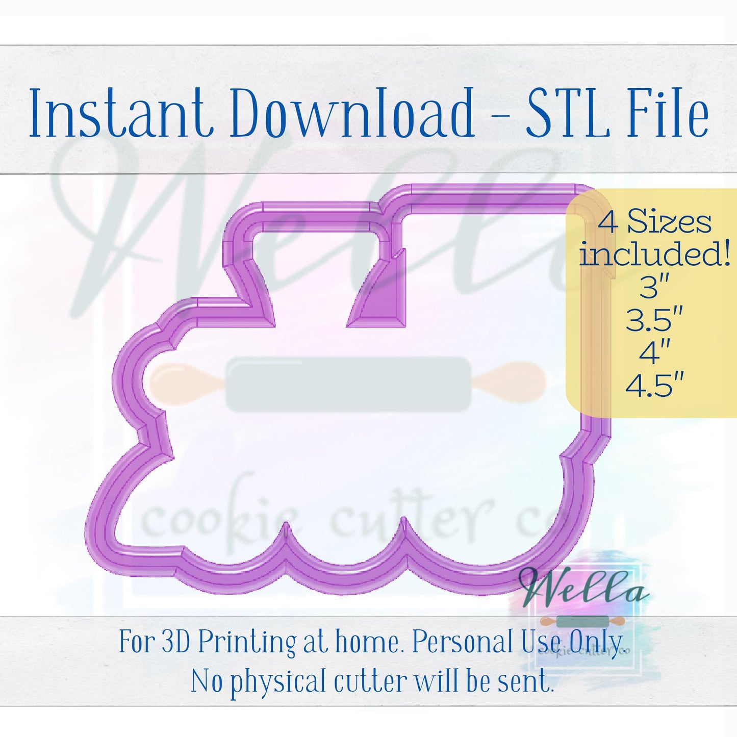 Digital STL File - Holiday Train #2 Side View Cookie Cutter - 4 Sizes Included