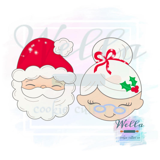 Santa and Mrs. Clause Set #1 Cookie Cutters with Optional Stencil Guides