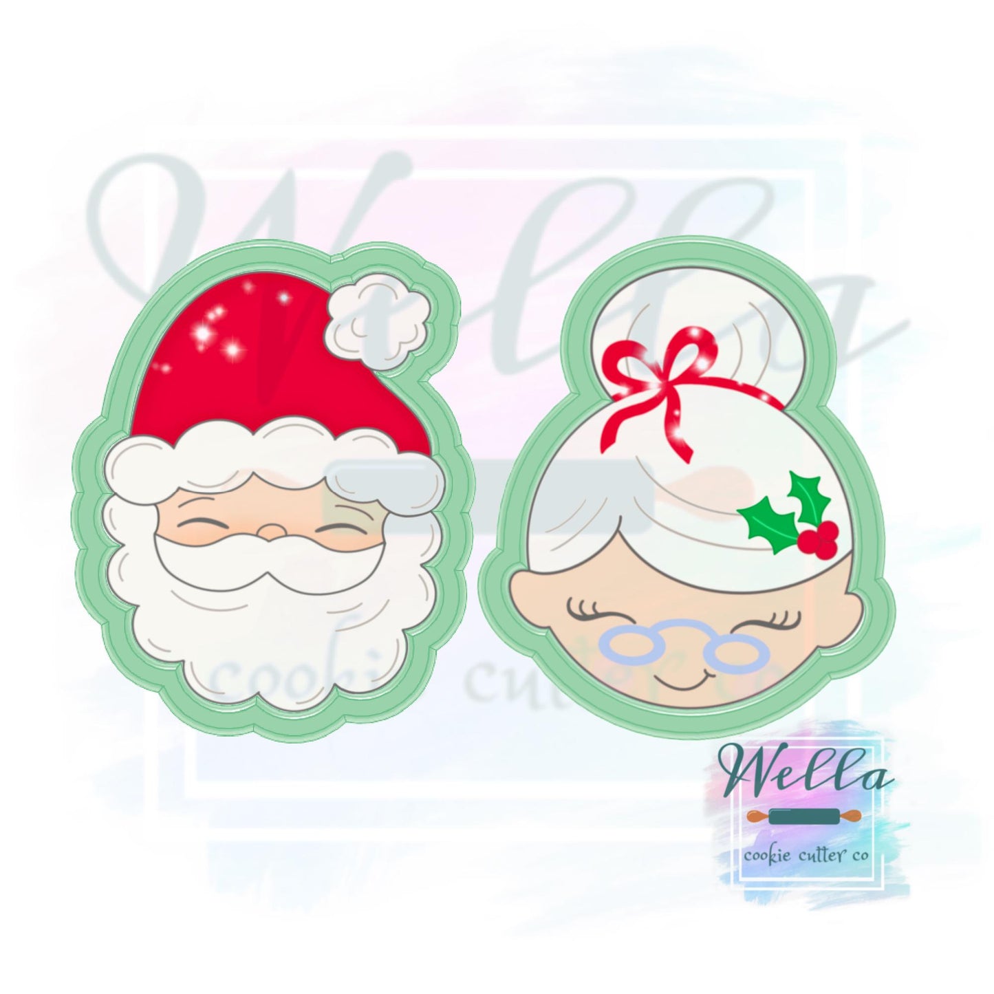 Santa and Mrs. Clause Set #1 Cookie Cutters with Optional Stencil Guides