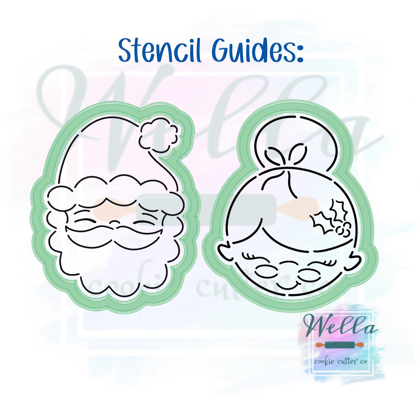 Santa and Mrs. Clause Set #1 Cookie Cutters with Optional Stencil Guides