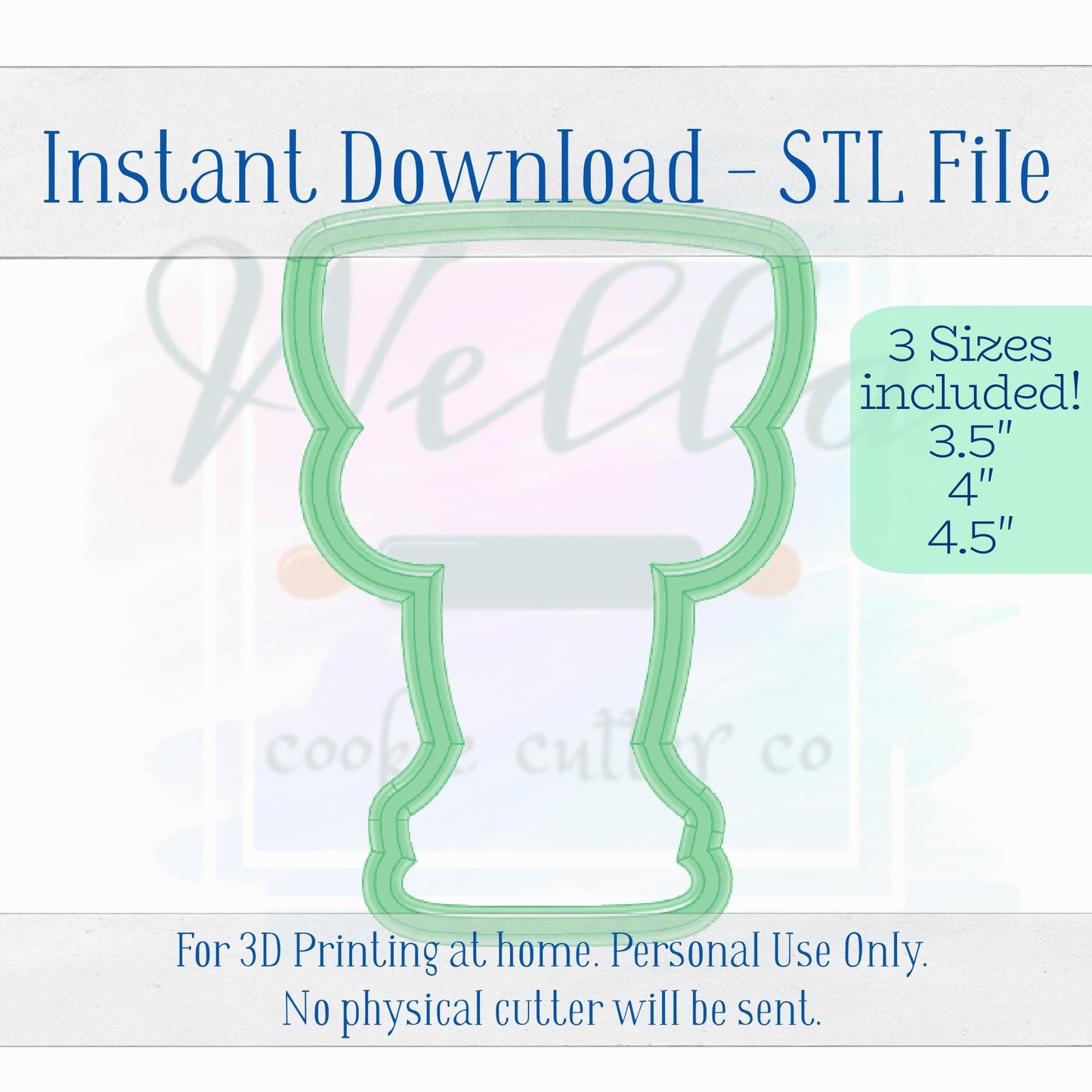Digital STL File - Wide Wine Glass with Bow Cookie Cutter - 3 Sizes: 3.5" 4" & 4.5"
