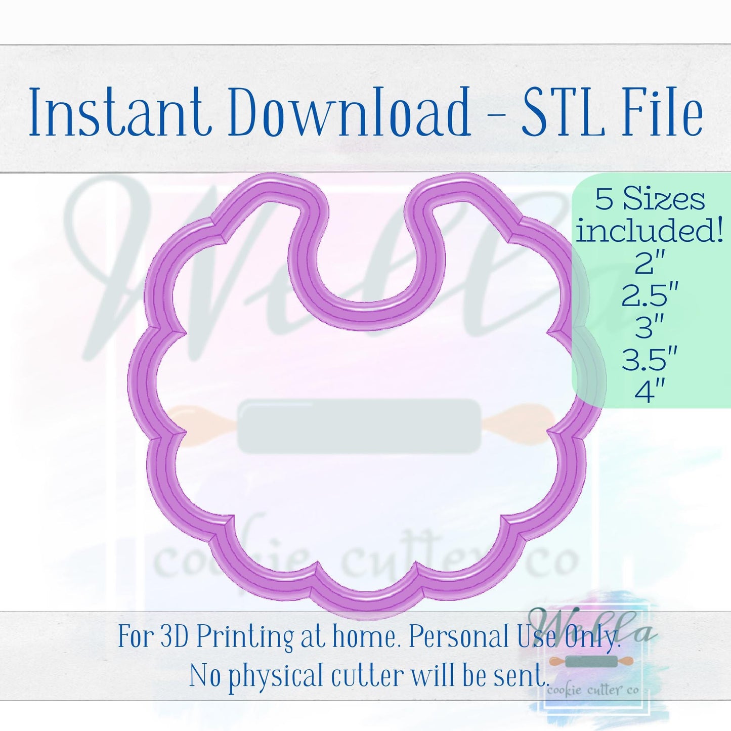 Digital STL File - Baby Bib with Scalloped Edges Cookie Cutter - 5 Sizes Included