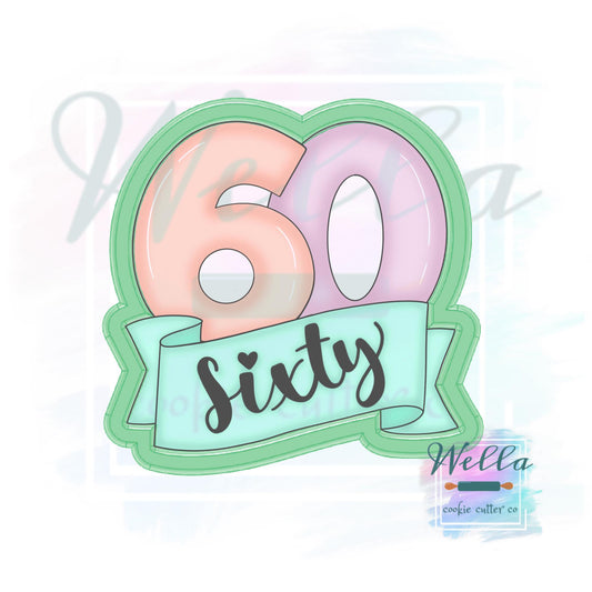 Number 60 with Banner Cookie Cutter