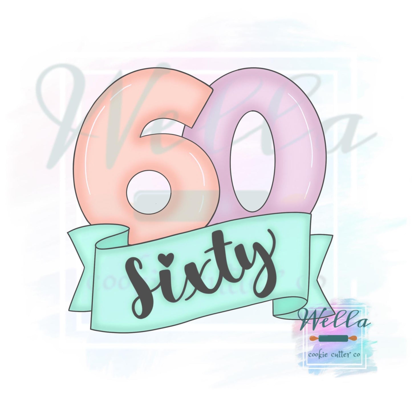 Number 60 with Banner Cookie Cutter