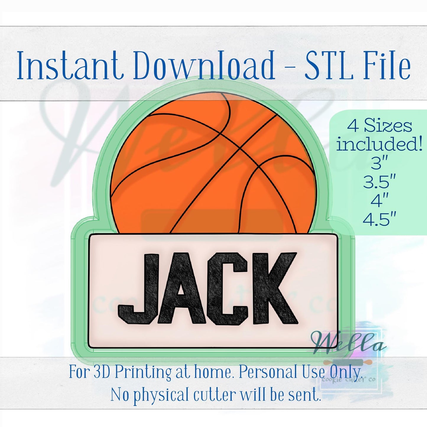 Digital STL File - Basketball Name Plaque Cookie Cutter - 4 Sizes Included