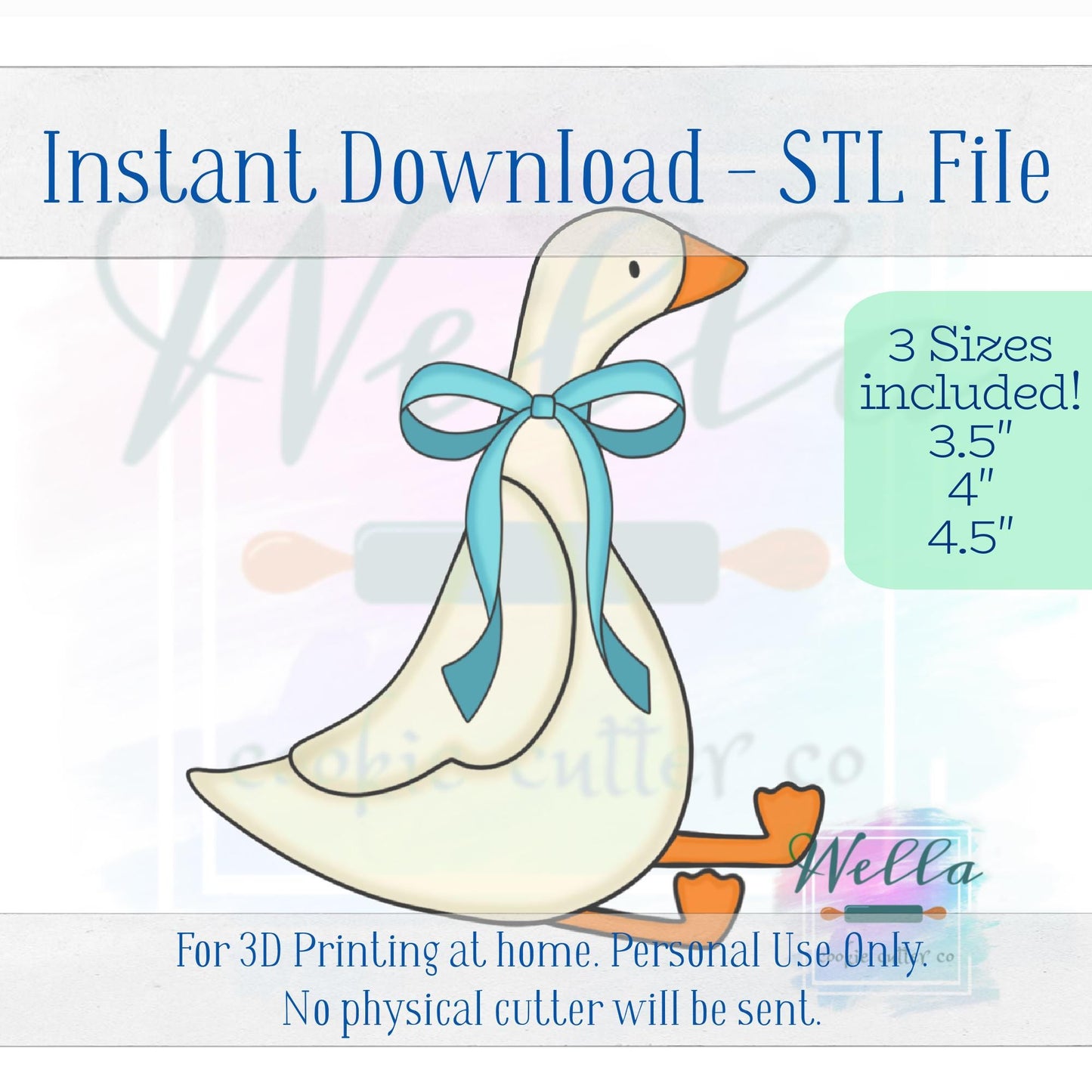 Digital STL File - Silly Goose with Bow Cookie Cutter - 3 Sizes