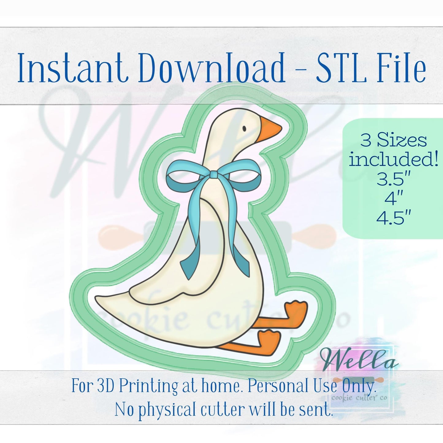 Digital STL File - Silly Goose with Bow Cookie Cutter - 3 Sizes