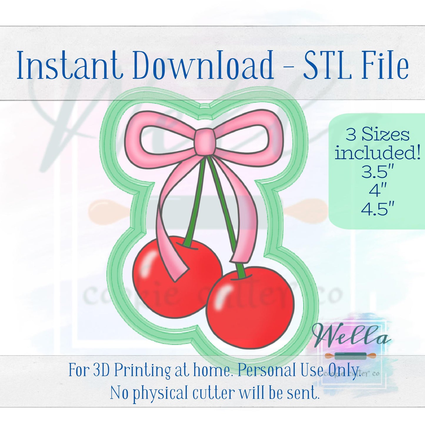 Digital STL File - Cherries with Bow #1 Cookie Cutter - 3 Sizes Included