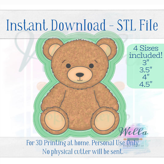 Digital STL File - Stuffed Bear Sitting Cookie Cutter - 4 Sizes