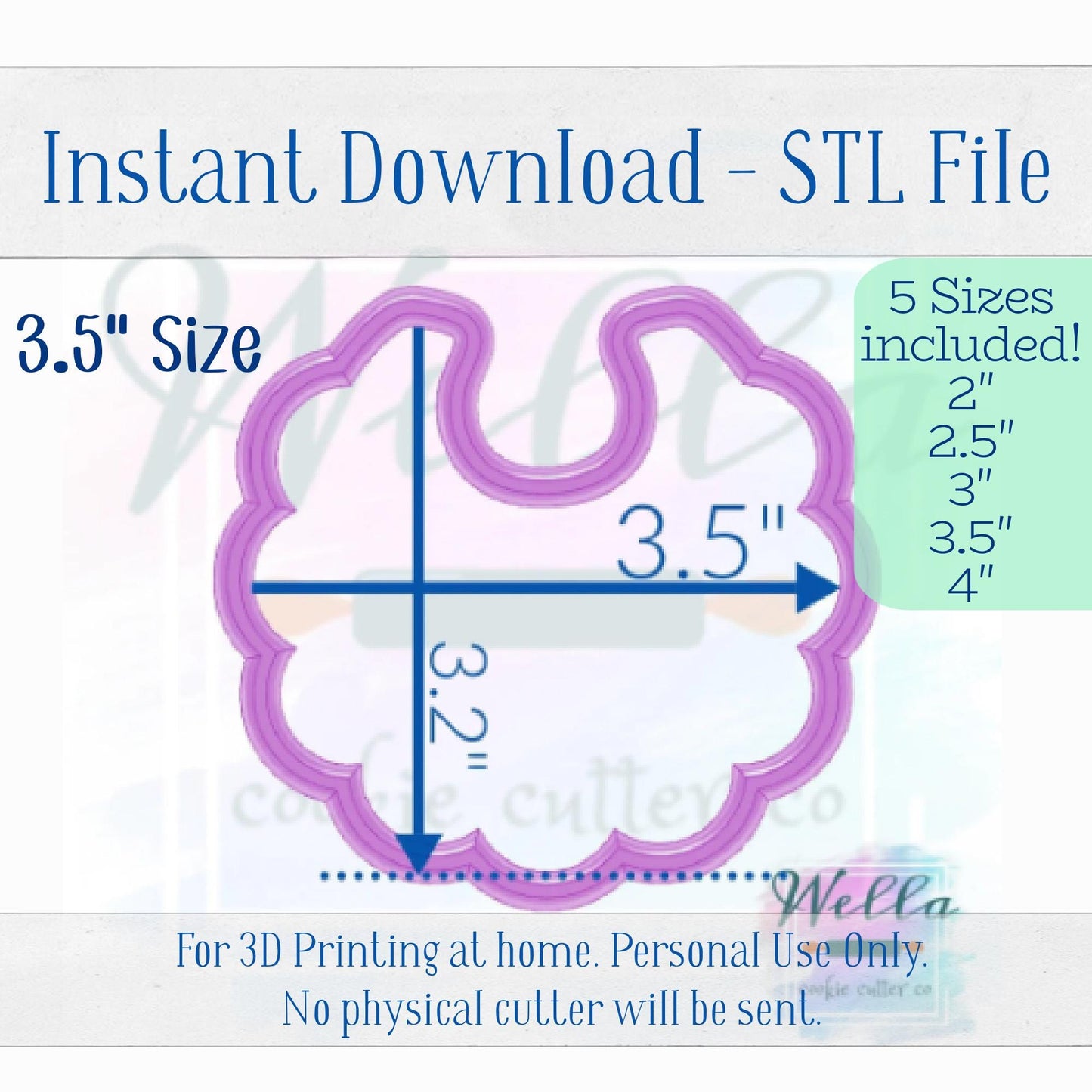 Digital STL File - Baby Bib with Scalloped Edges Cookie Cutter - 5 Sizes Included