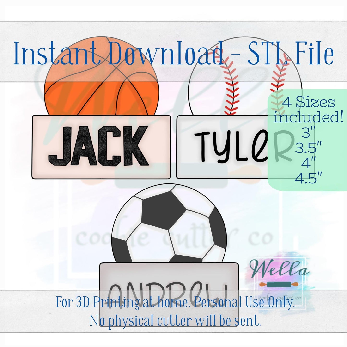 Digital STL File - Basketball Name Plaque Cookie Cutter - 4 Sizes Included