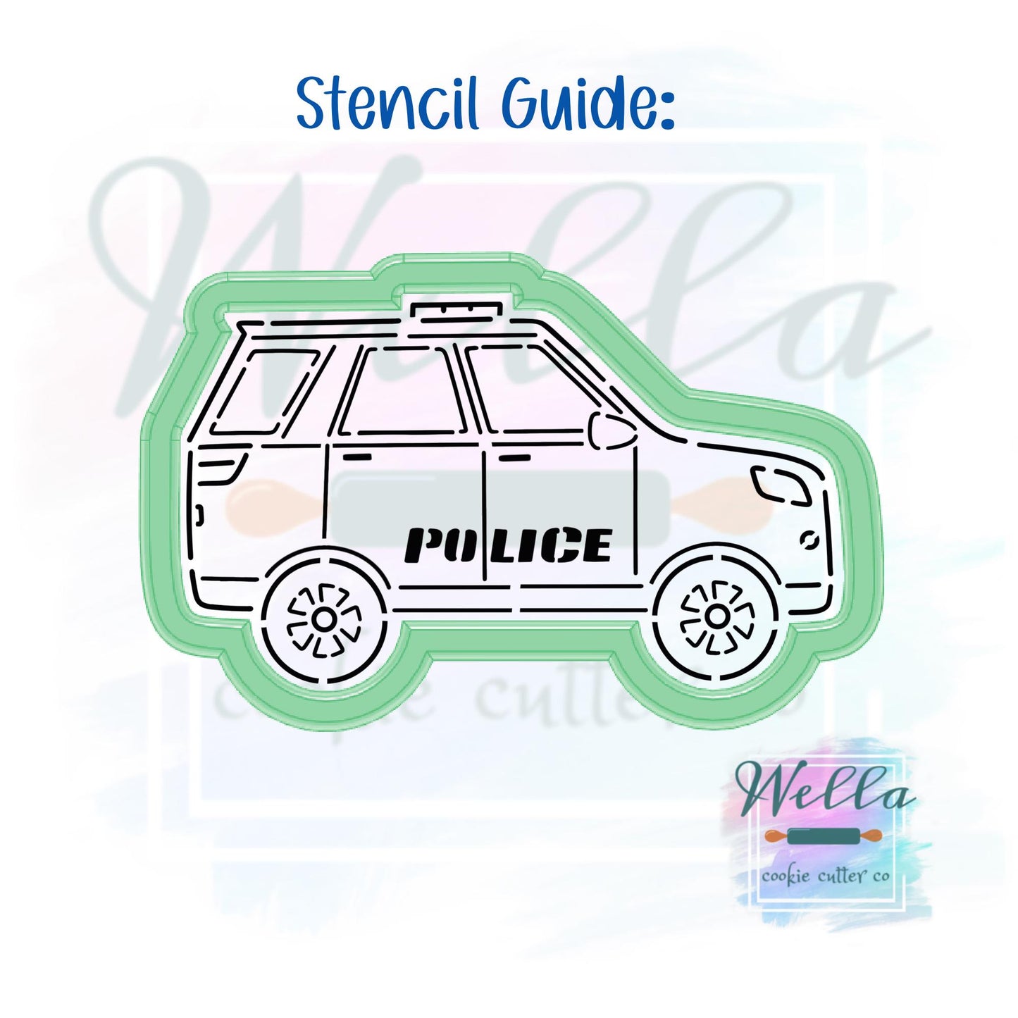 Police SUV Cookie Cutter with Optional Stencil Guide
