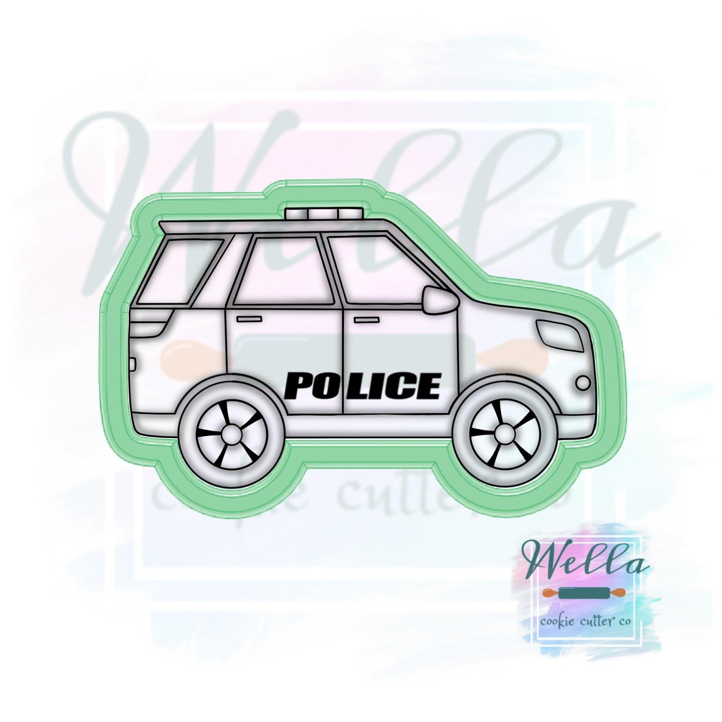 Police SUV Cookie Cutter with Optional Stencil Guide
