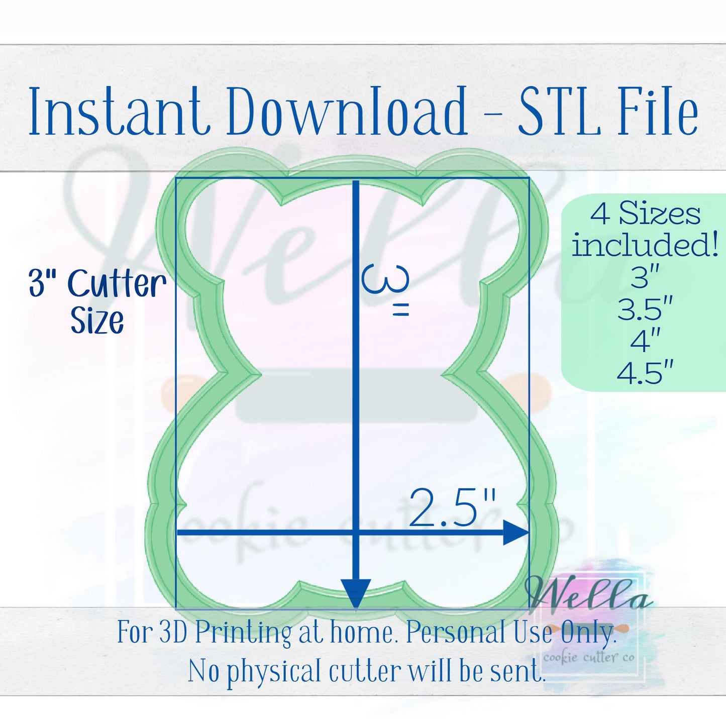 Digital STL File - Stuffed Bear Sitting Cookie Cutter - 4 Sizes