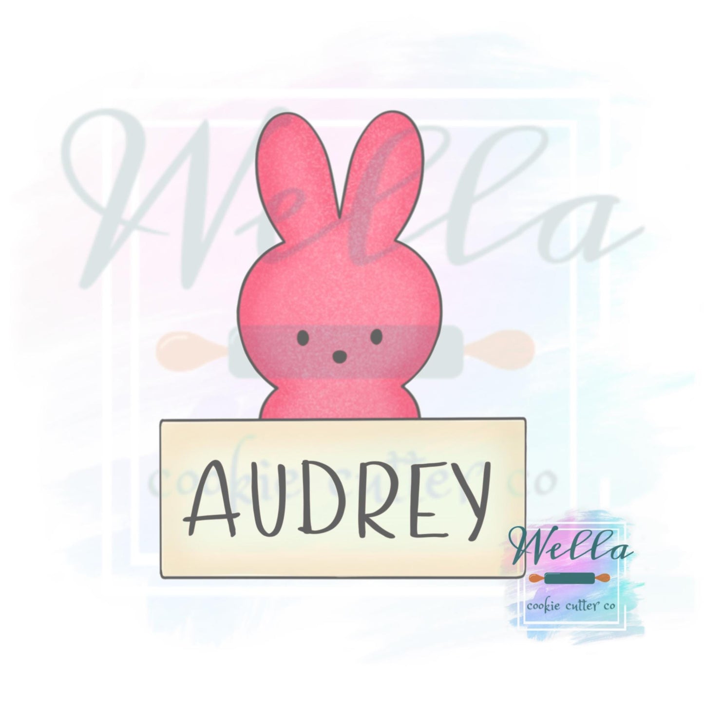 Marshmallow Bunny Name Plaque #2 Cookie Cutter