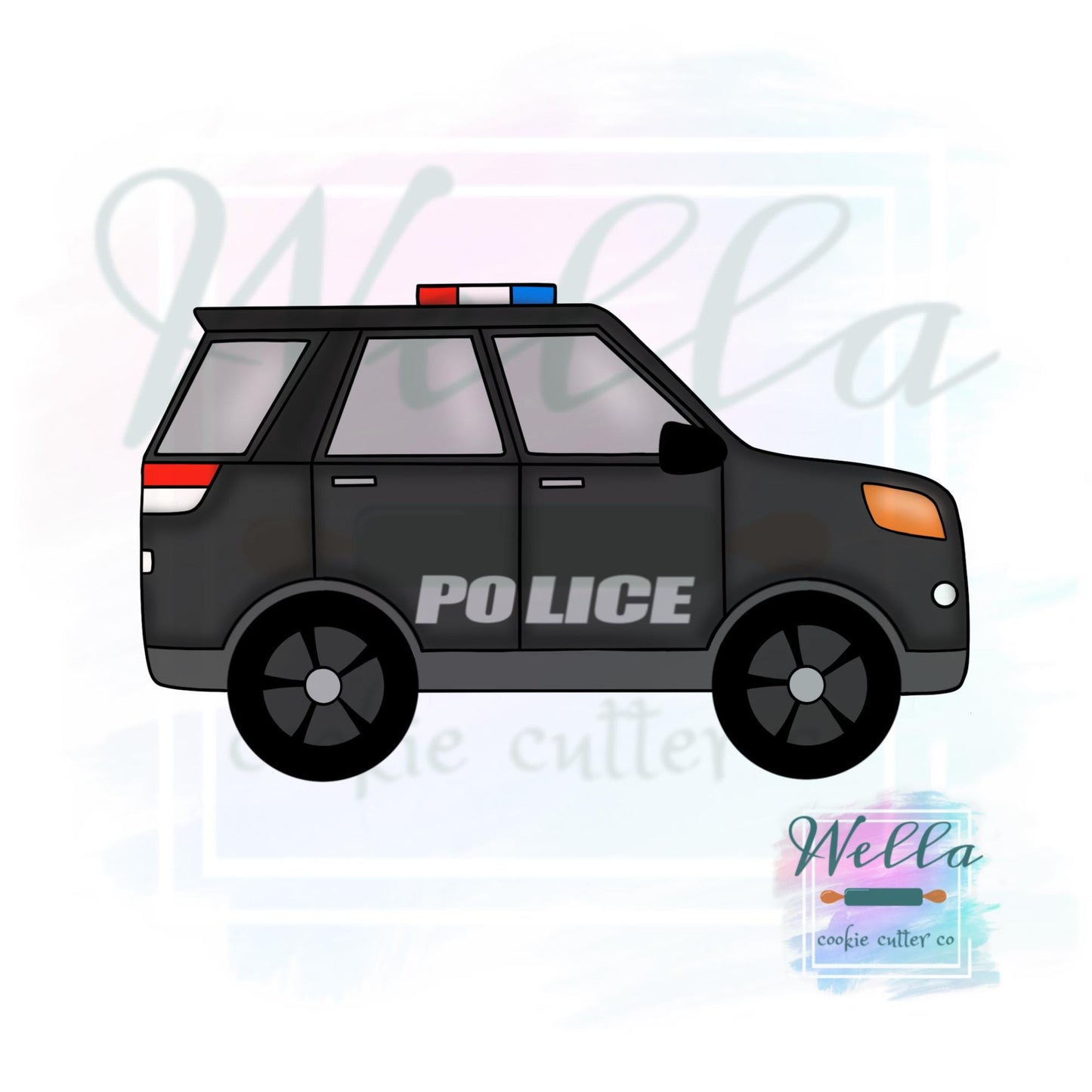 Police SUV Cookie Cutter with Optional Stencil Guide