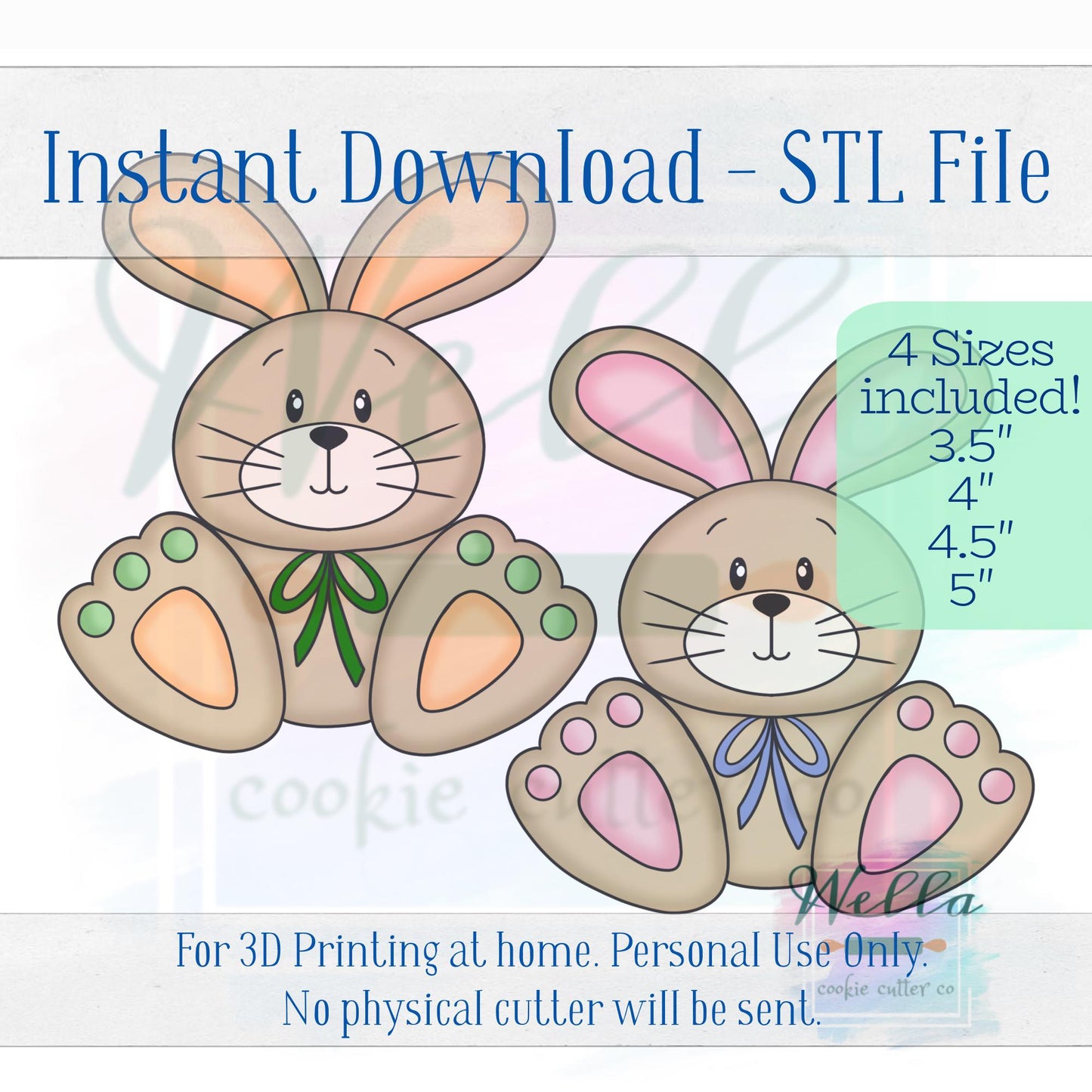 Digital STL File - Bunny Big Feet #1 Cookie Cutter - 4 Sizes