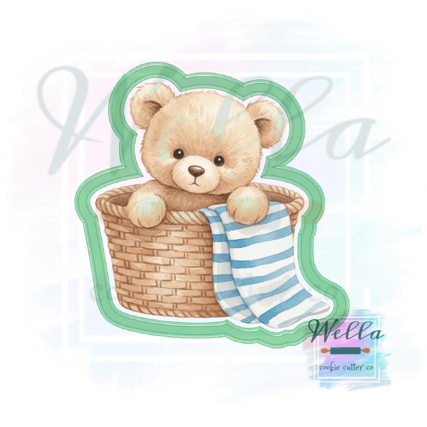 Stuffed Bear Sitting Cookie Cutter with Optional Stencil Guide