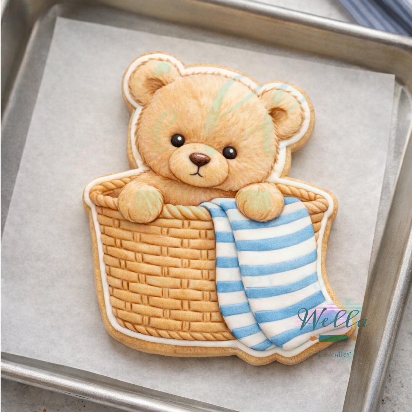 Stuffed Bear Sitting Cookie Cutter with Optional Stencil Guide